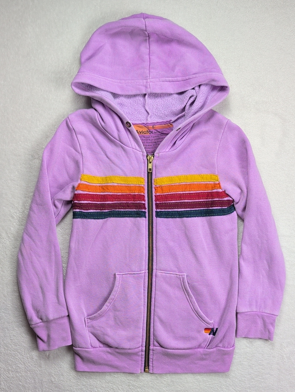 Aviator Nation Kids 5 Stripe Hoodie- Neon Purple, Size 6